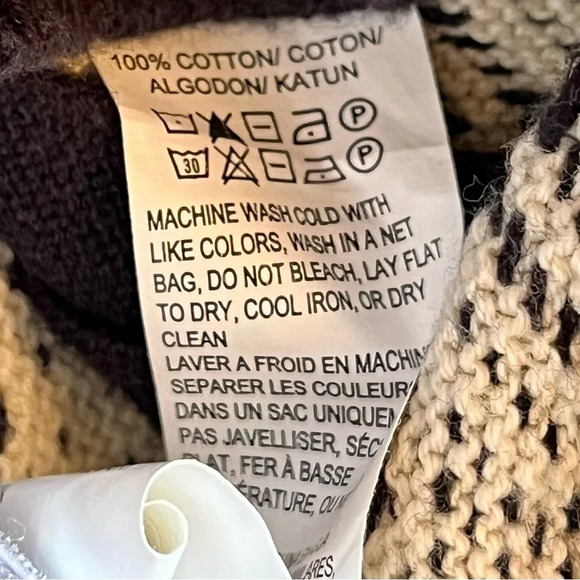 Lucky Brand Sweater Sz S Black Beige Geo Knit Ribbed Full Zip Bomber Sweater - Picture 6 of 9